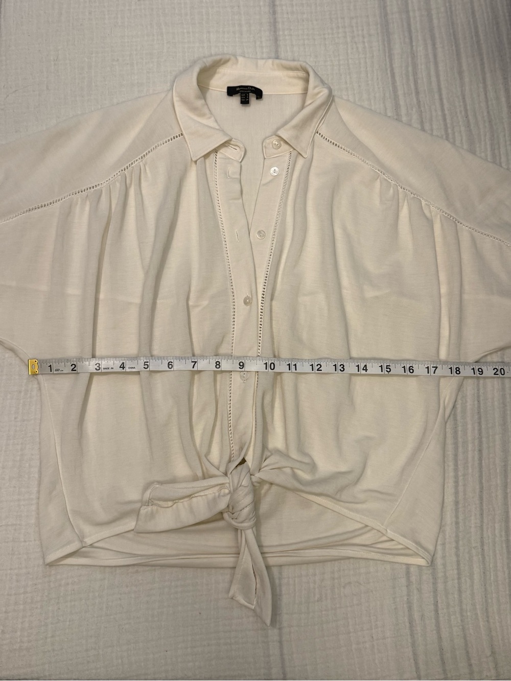 Massimo Dutti Cream Lattice Lace Inset button up blouse tie front size Small - Picture 6 of 7